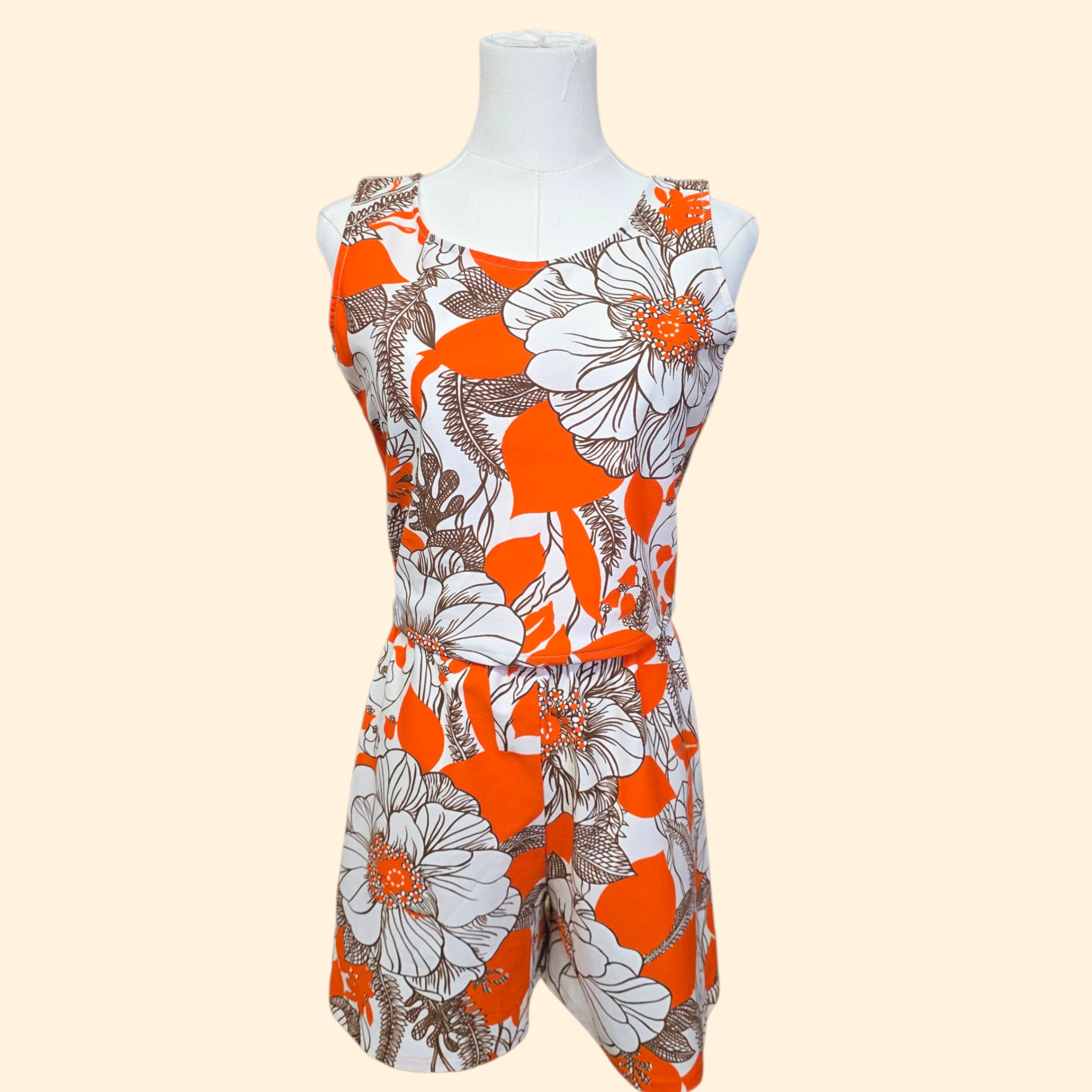 1960s Floral Polyester Shorts and Tank Set ~ Small