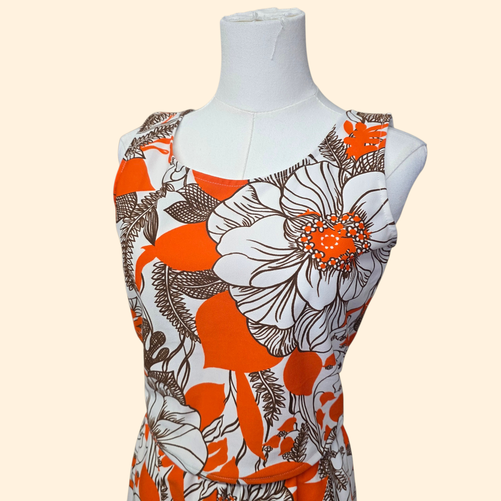 1960s Floral Polyester Shorts and Tank Set ~ Small