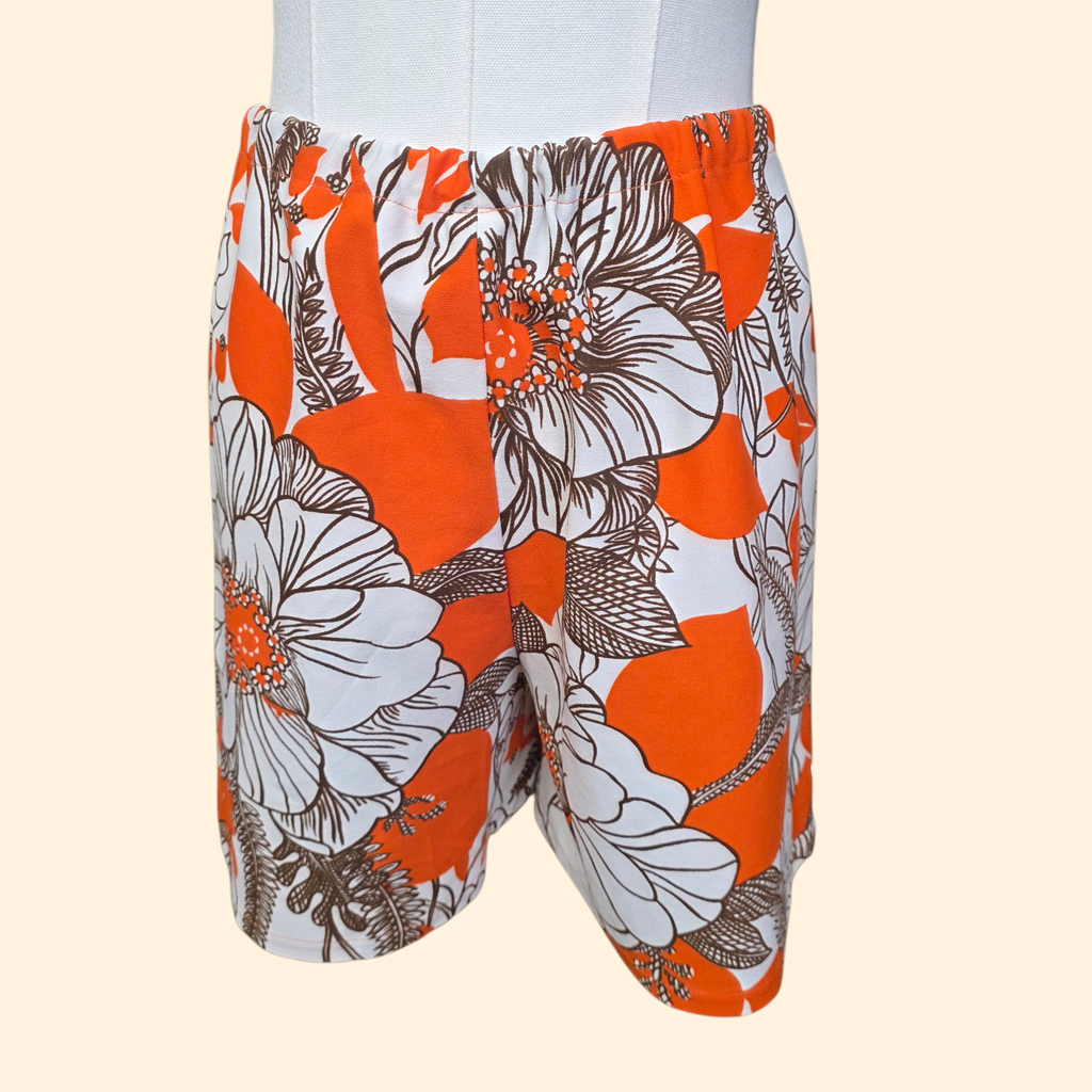 1960s Floral Polyester Shorts and Tank Set ~ Small