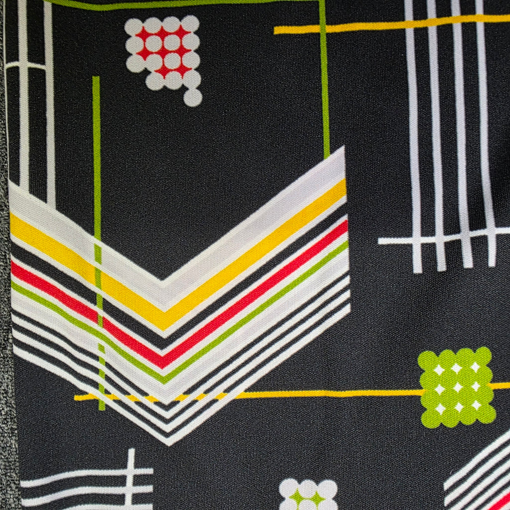 1960s 3 Piece Chevron Abstract Polyester Pantsuit ~ Medium ~ Set Black Dagger Collar