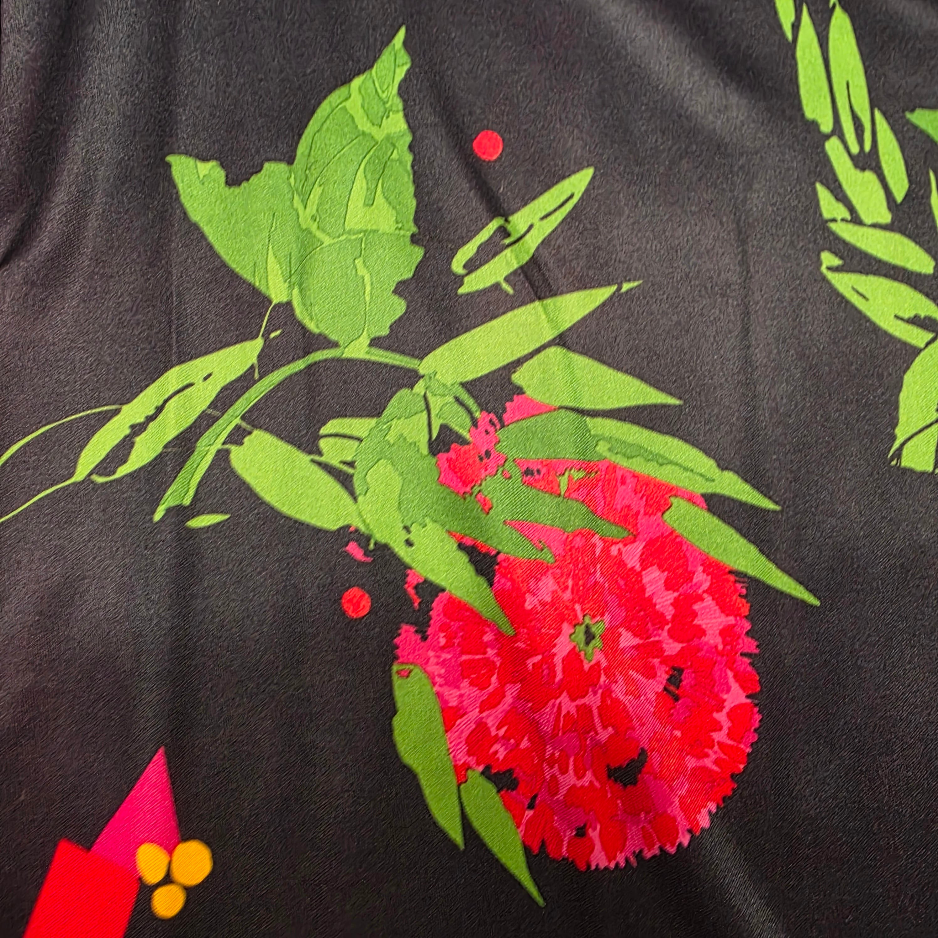 1960s Floral Polyester Palazzo Pants Tunic Set ~ Medium ~ Black Pink Red Green Mock Neck High Rise