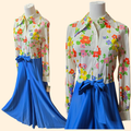 1970s Deadstock Flower Power Ultra Wide Leg Palazzo Jumpsuit ~ Medium ~ Blue Floral