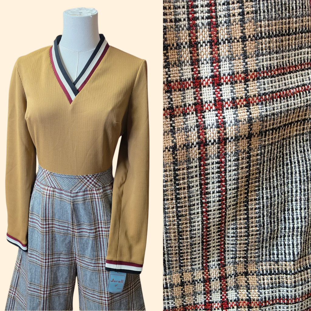 1960s Deadstock Plaid Palazzo Jumpsuit ~ Medium