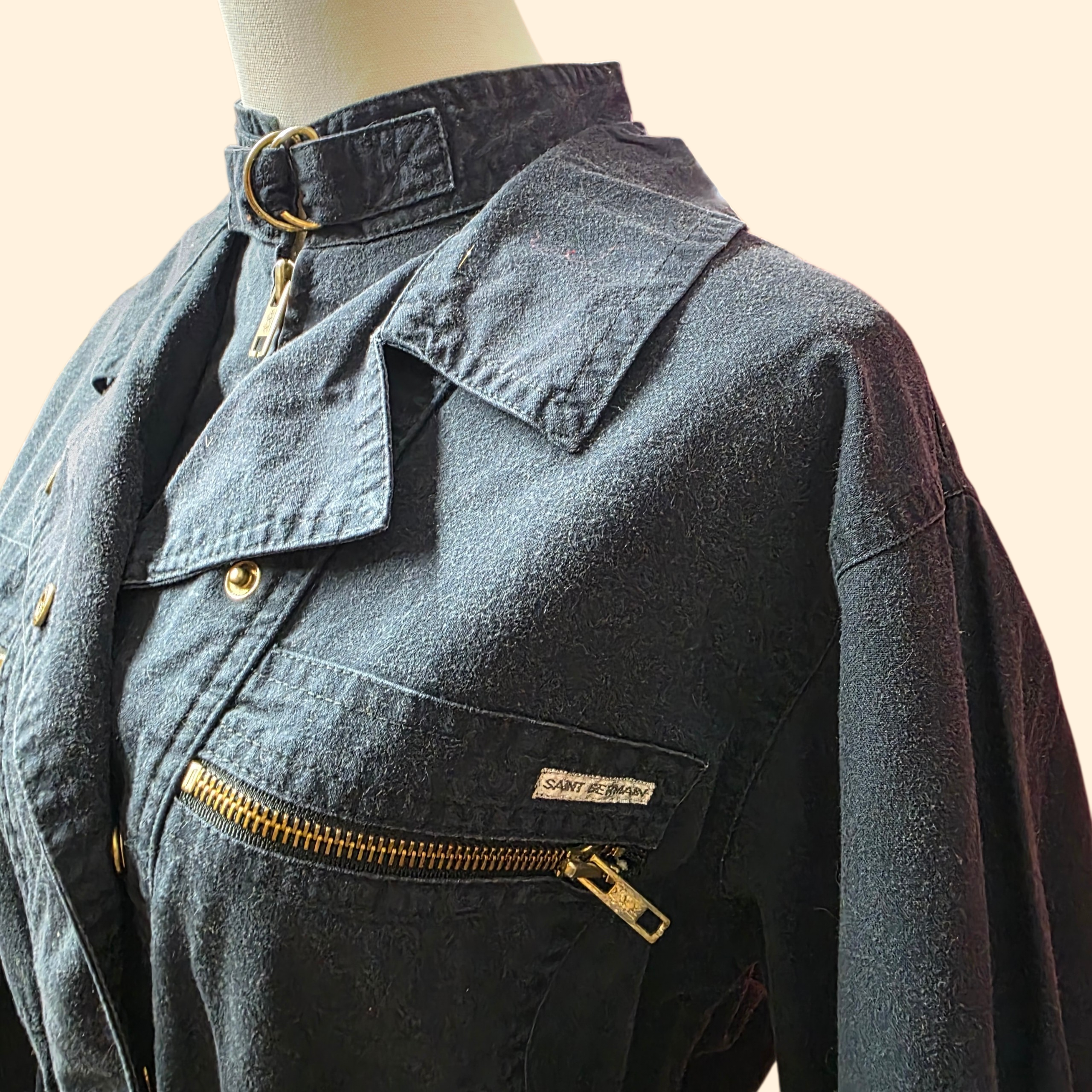 1980s Black Aviator Style Jumpsuit ~ Medium ~ Cotton Zippers