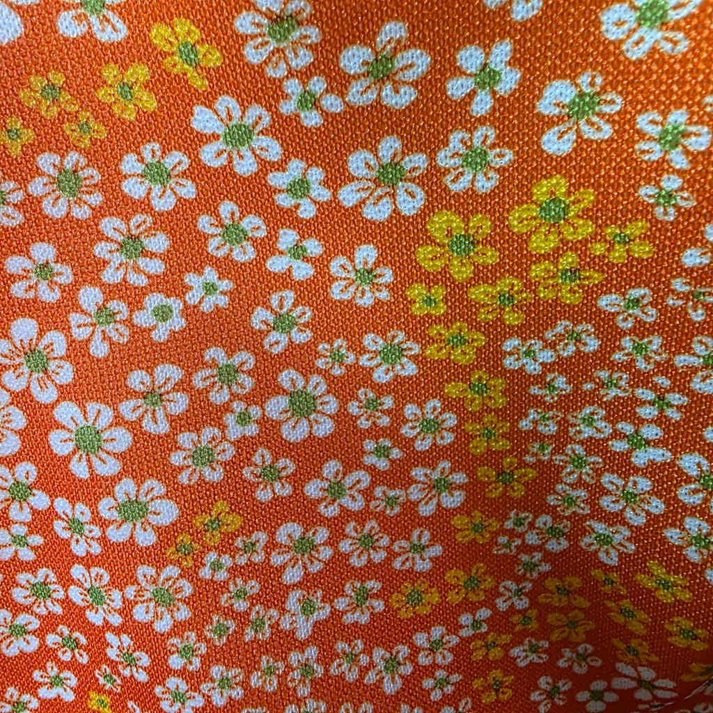 1960s Flower Power Polyester Mini Skirt Set ~ Medium ~ Orange Dagger Collar Floral