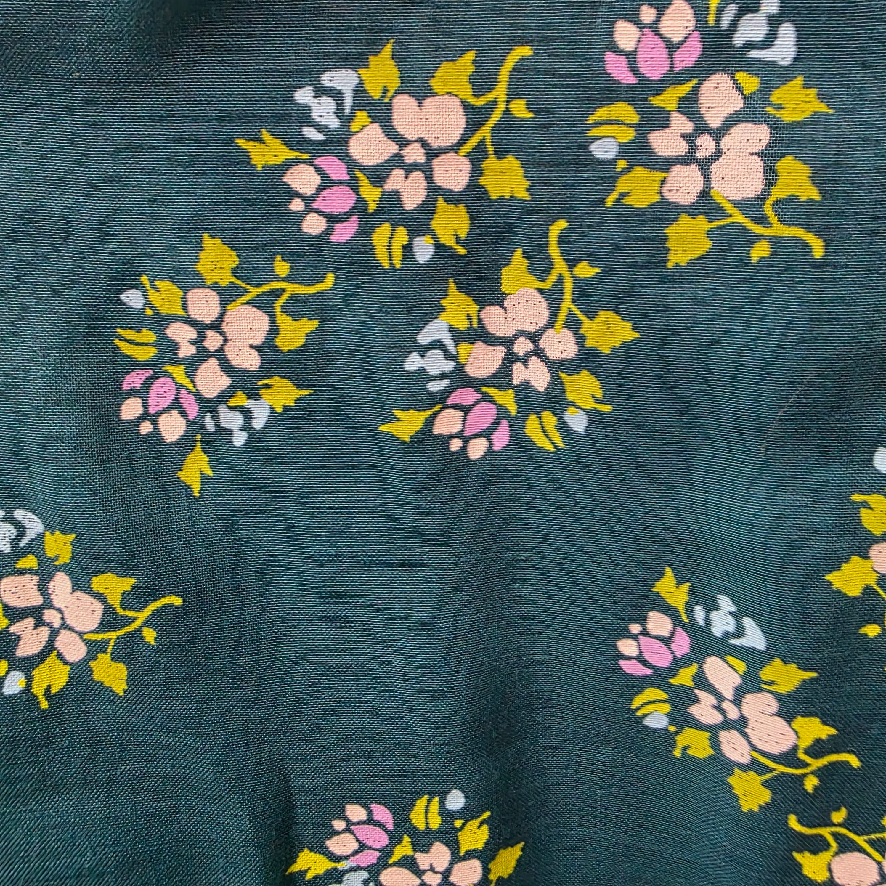 1970s Miss K for Alfred Shaheen Floral Maxi Skirt Set ~ Small ~ Balloon Sleeve Teal Ruffle Peasant Screen Print