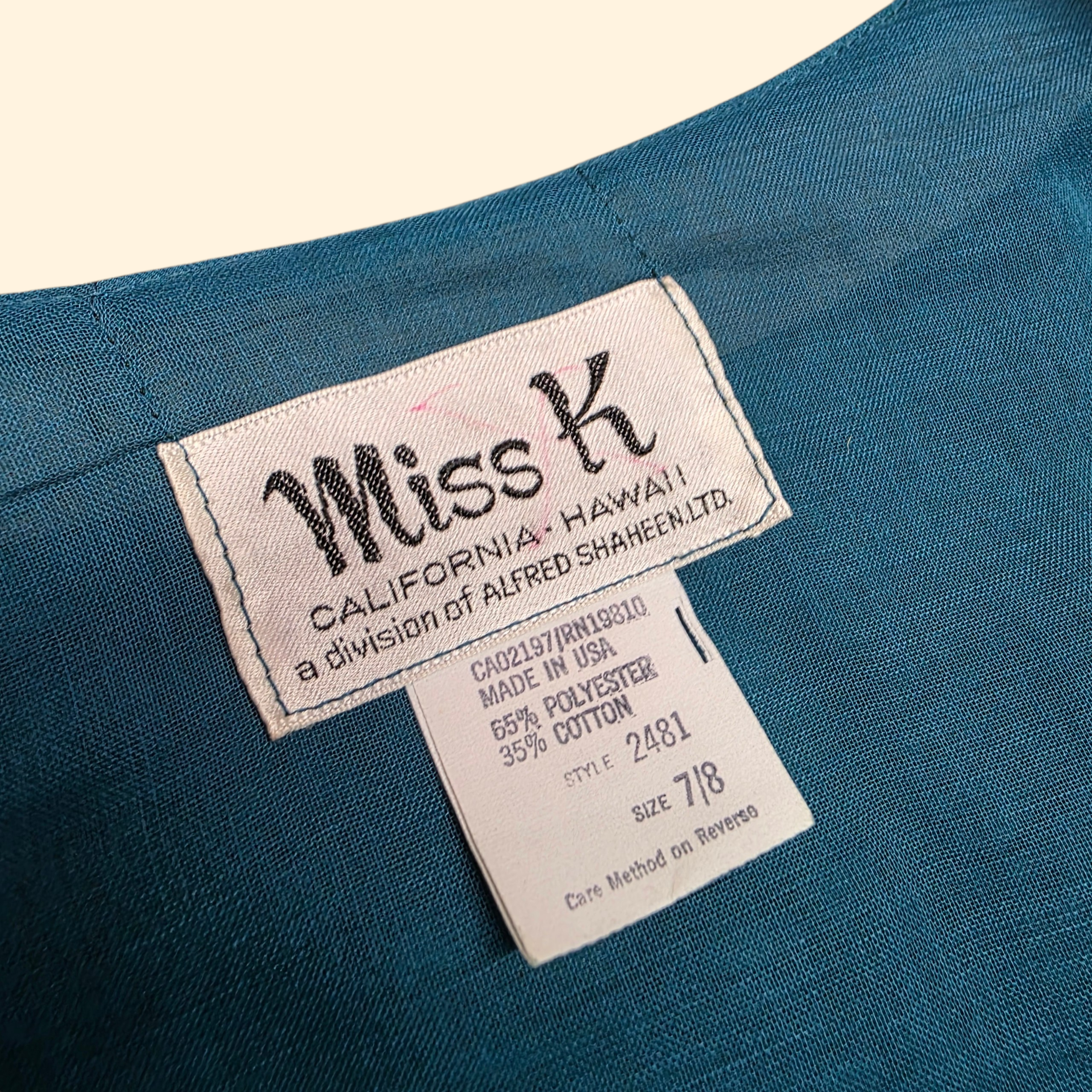 1970s Miss K for Alfred Shaheen Floral Maxi Skirt Set ~ Small ~ Balloon Sleeve Teal Ruffle Peasant Screen Print