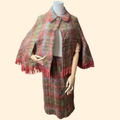 1950s Scottish Plaid Mohair Wool Skirt and Cape Set ~ Medium
