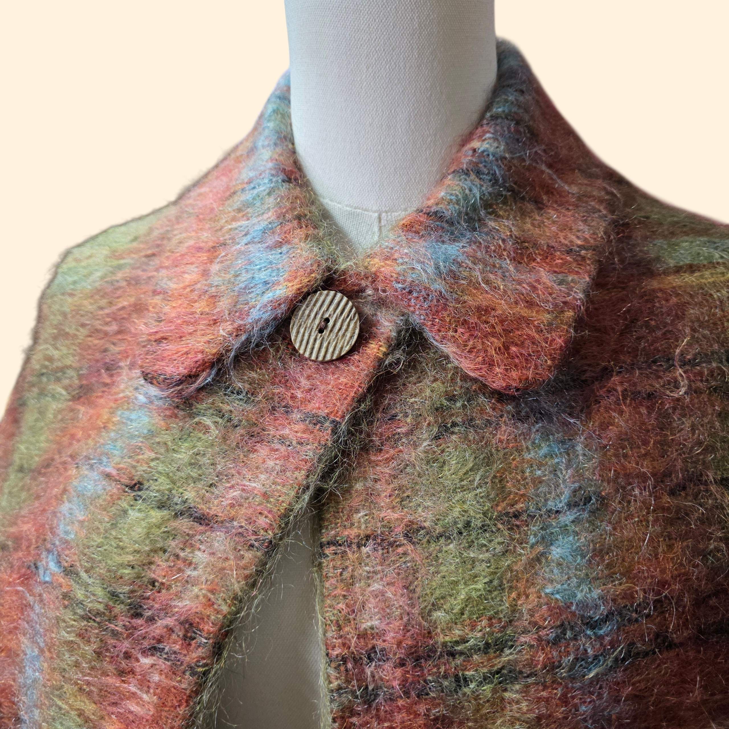 1950s Scottish Plaid Mohair Wool Skirt and Cape Set ~ Medium