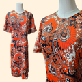 1960s Paisley Flower Power Nylon Shift  Midi Dress ~ Extra Large