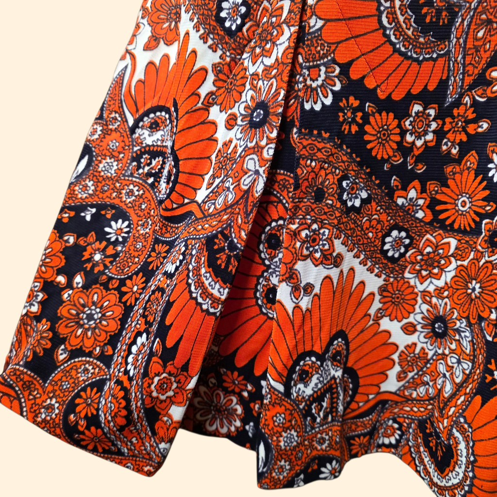 1960s Paisley Flower Power Nylon Shift  Midi Dress ~ Extra Large