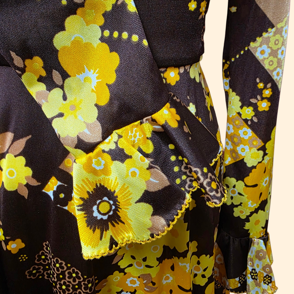 1960s PBJ Flower Power Ruffled Nylon Mini Dress ~ Extra Small