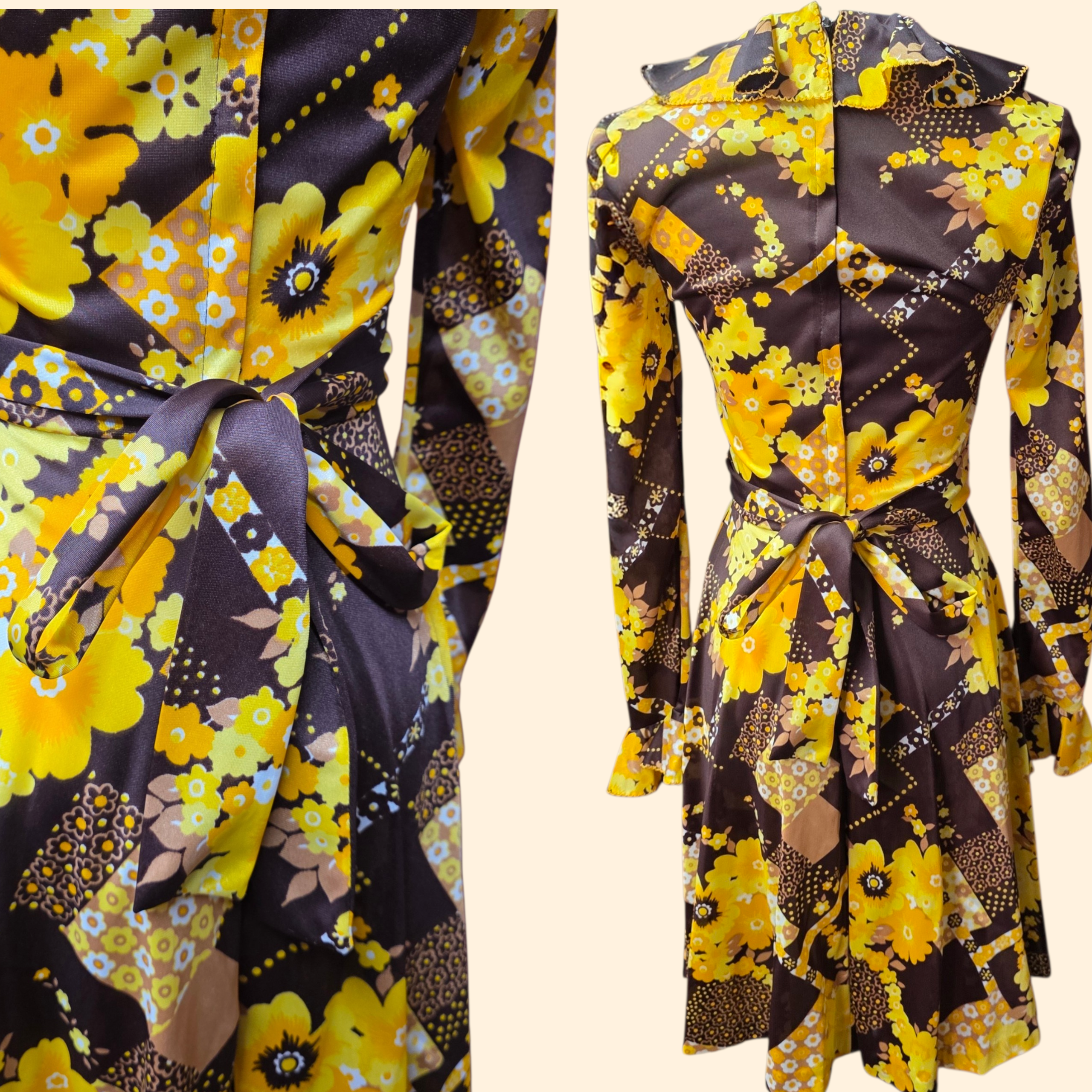 1960s PBJ Flower Power Ruffled Nylon Mini Dress ~ Extra Small