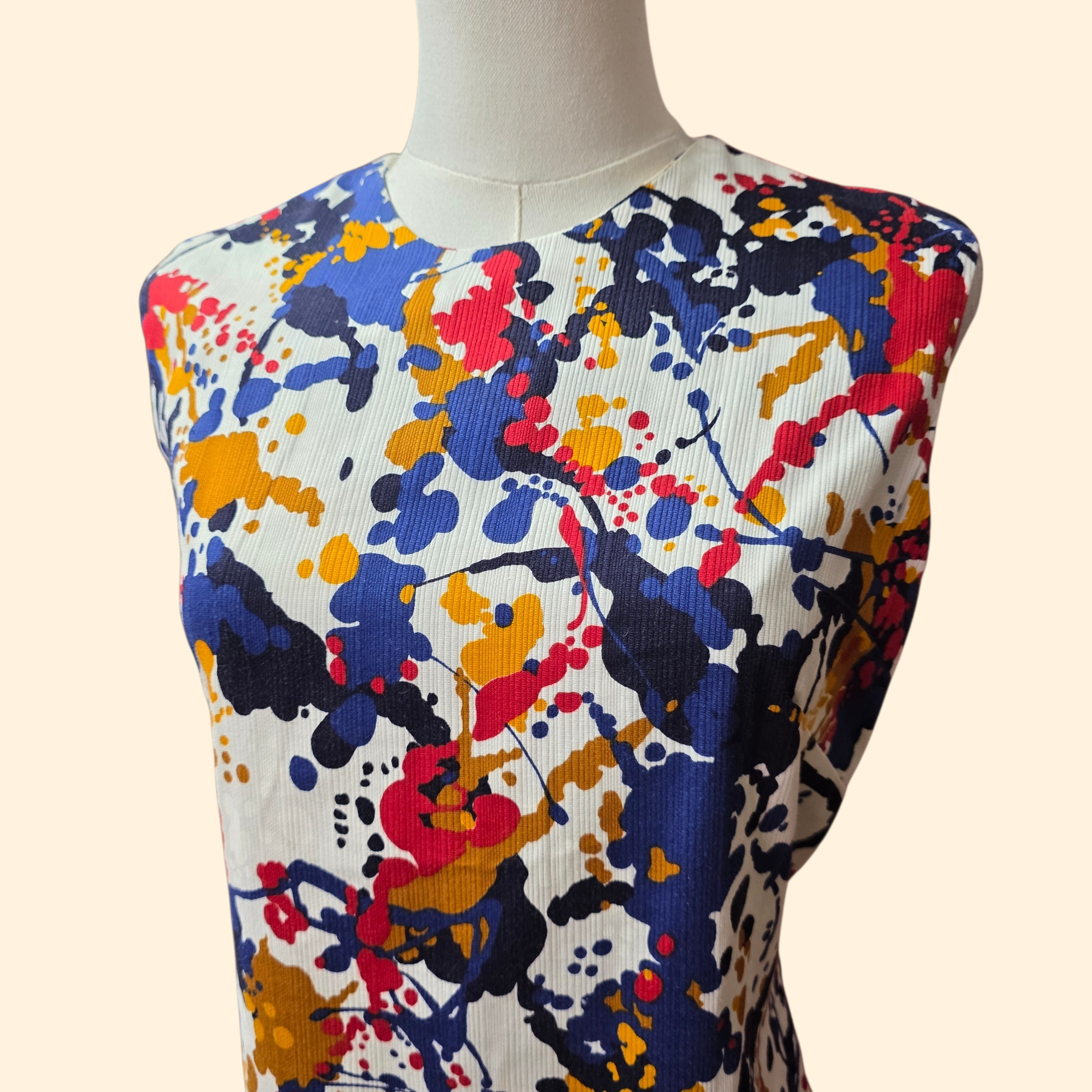 1960s Splatter Print Sleeveless Sheath Dress ~ Large Midi