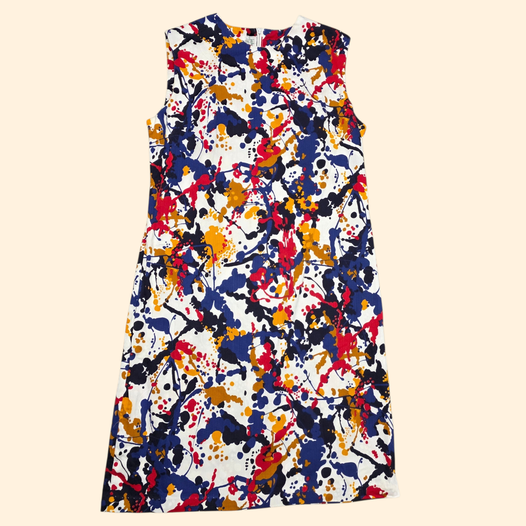 1960s Splatter Print Sleeveless Sheath Dress ~ Large Midi