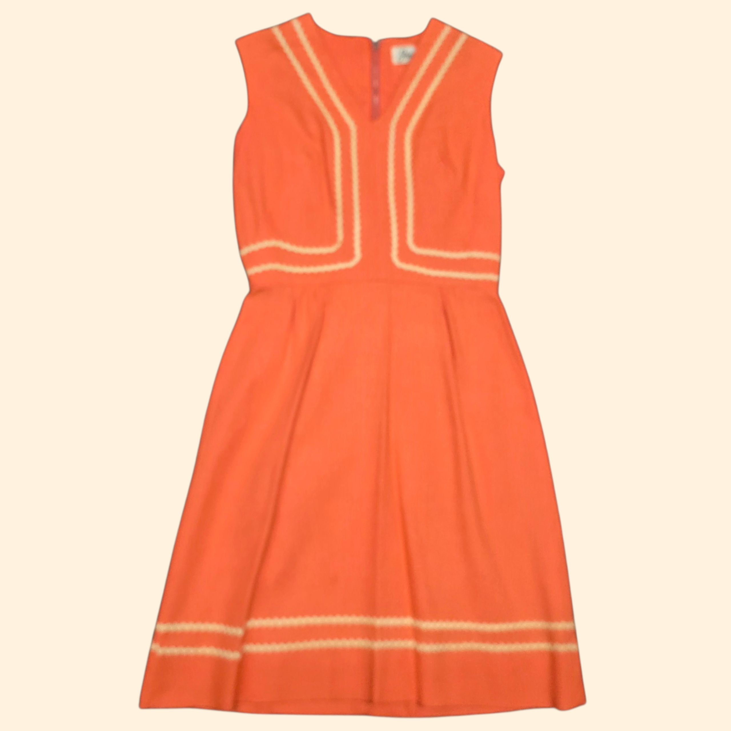 1950s Salmon Linen Sheath Dress ~Extra Small ~ Juniors Ric Rac Trim