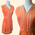 1950s Salmon Linen Sheath Dress ~Extra Small ~ Juniors Ric Rac Trim