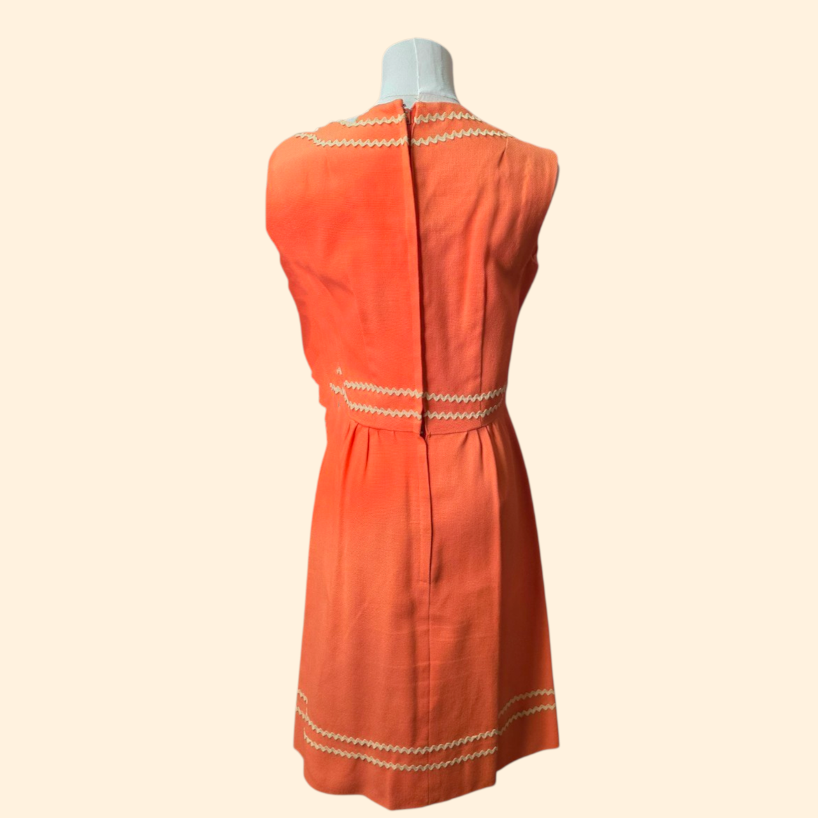 1950s Salmon Linen Sheath Dress ~Extra Small ~ Juniors Ric Rac Trim