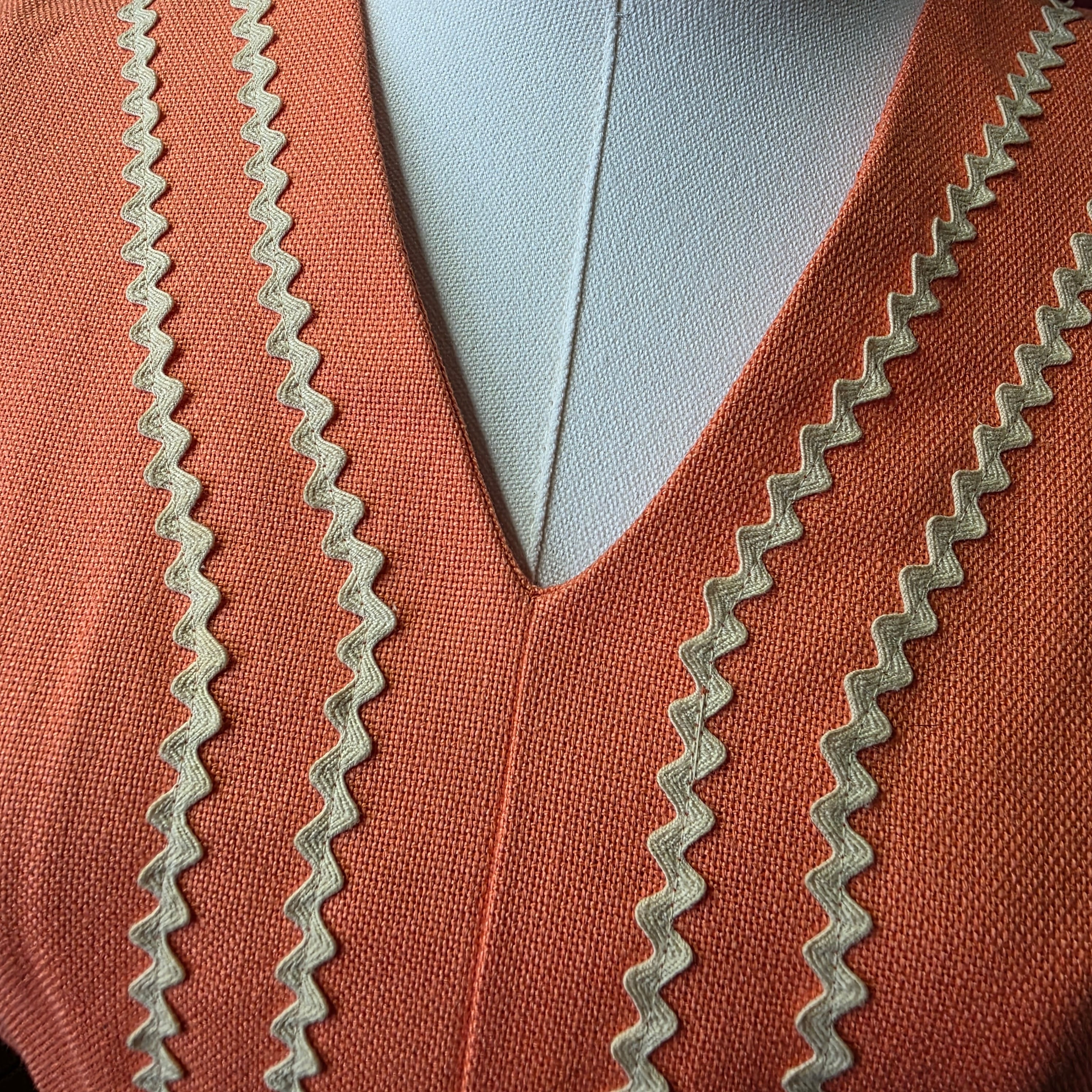 1950s Salmon Linen Sheath Dress ~Extra Small ~ Juniors Ric Rac Trim