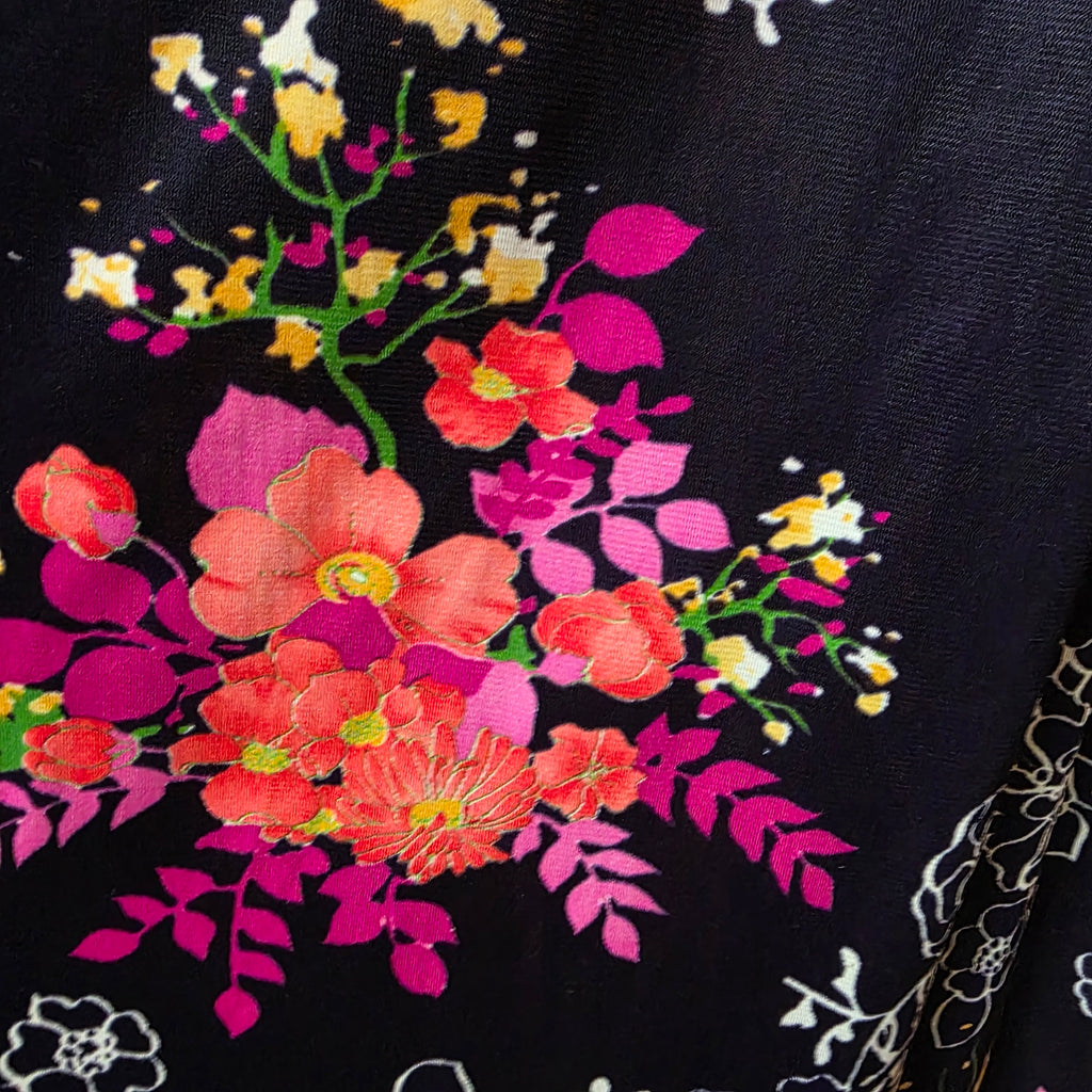 1970s Floral Sleeveless Maxi Dress and Sheer Cape ~ Large ~ Burgundy Dress Set Dayglo
