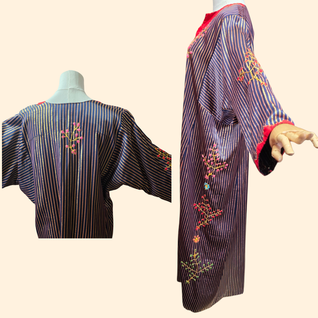 1960s Metallic Embrodered Kaftan ~ Large ~  Gold Lurex Stripe Batwing