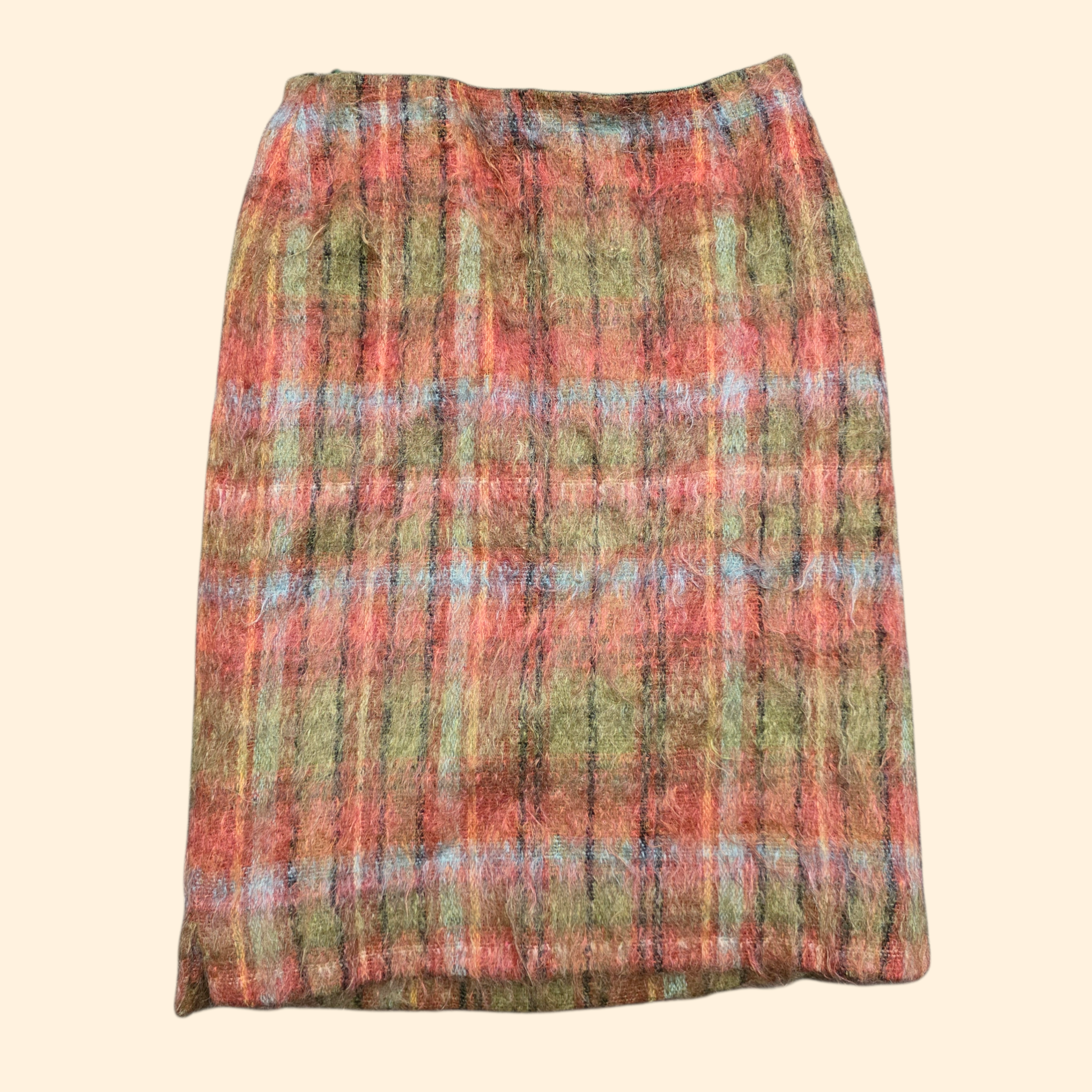 1950s Scottish Plaid Mohair Wool Skirt and Cape Set ~ Medium