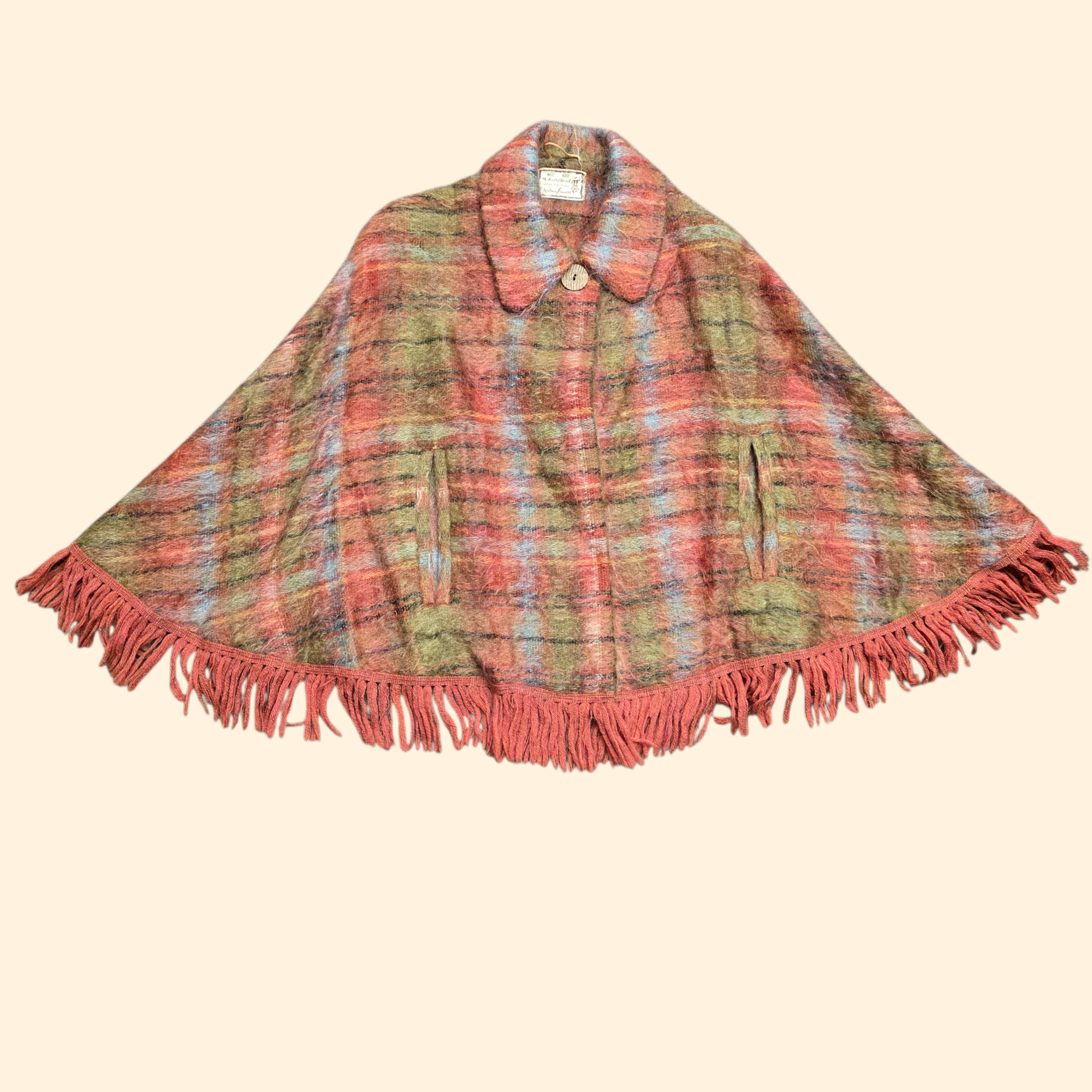 1950s Scottish Plaid Mohair Wool Skirt and Cape Set ~ Medium