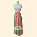 1960s Patchwork Sleeveless Maxi Dress ~ Extra Small ~ Red Green Gingham Swiss Dot Polka Dot Applique Daisy