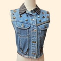 1990s Limited Denim Vest with Silvertone Buttons and Chains ~ Small