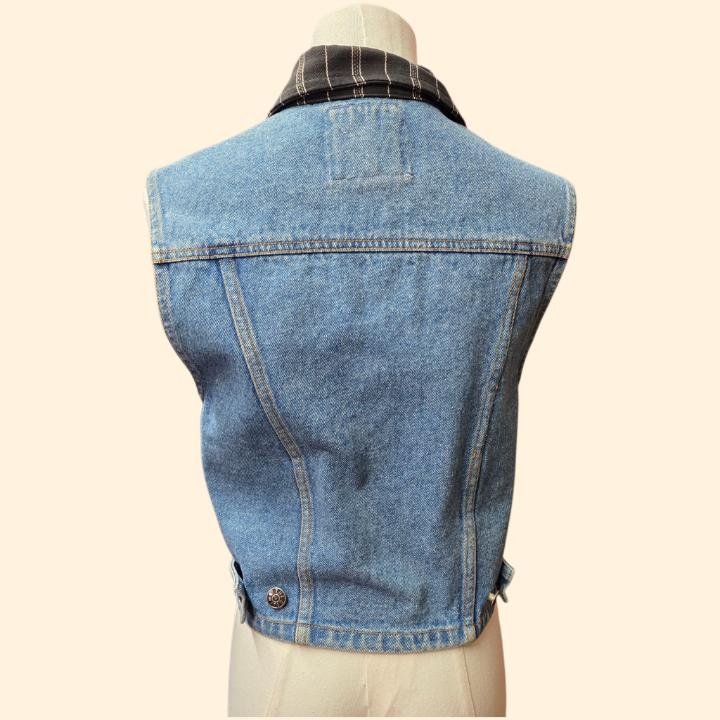 1990s Limited Denim Vest with Silvertone Buttons and Chains ~ Small