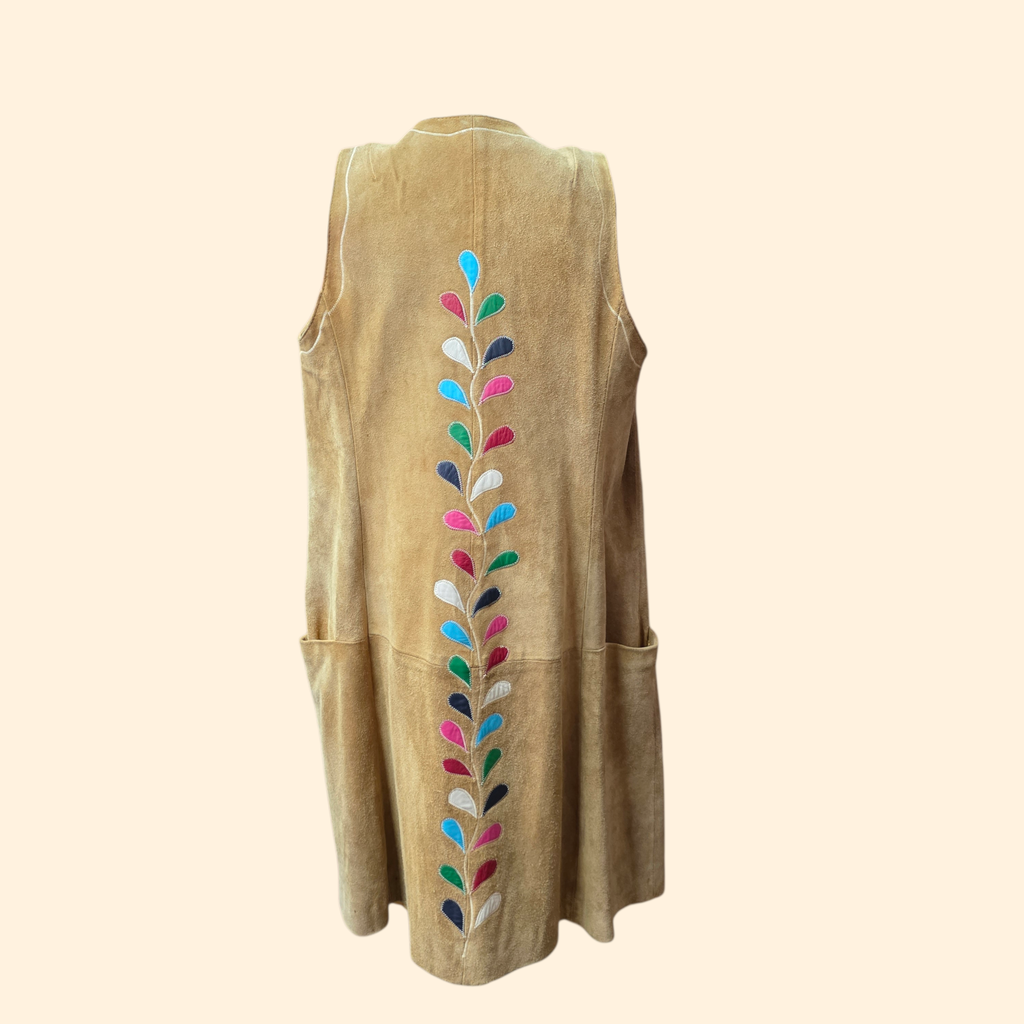 1960s Boho Suede and Leather Patchwork Duster Vest ~ Large