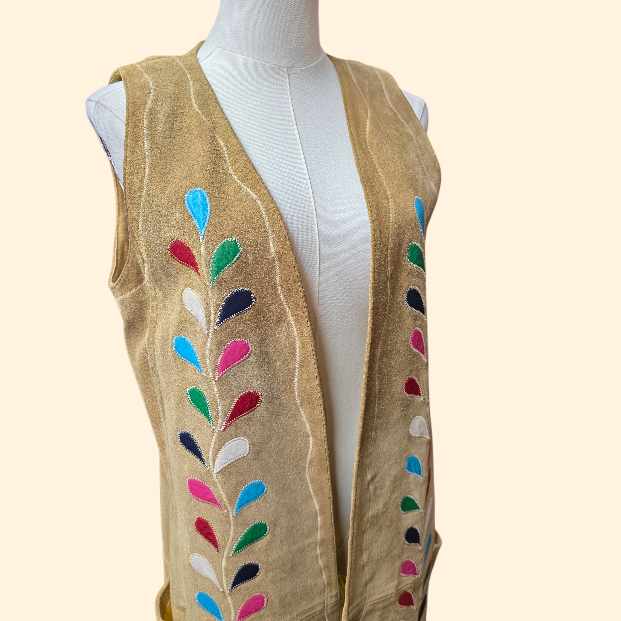 1960s Boho Suede and Leather Patchwork Duster Vest ~ Large