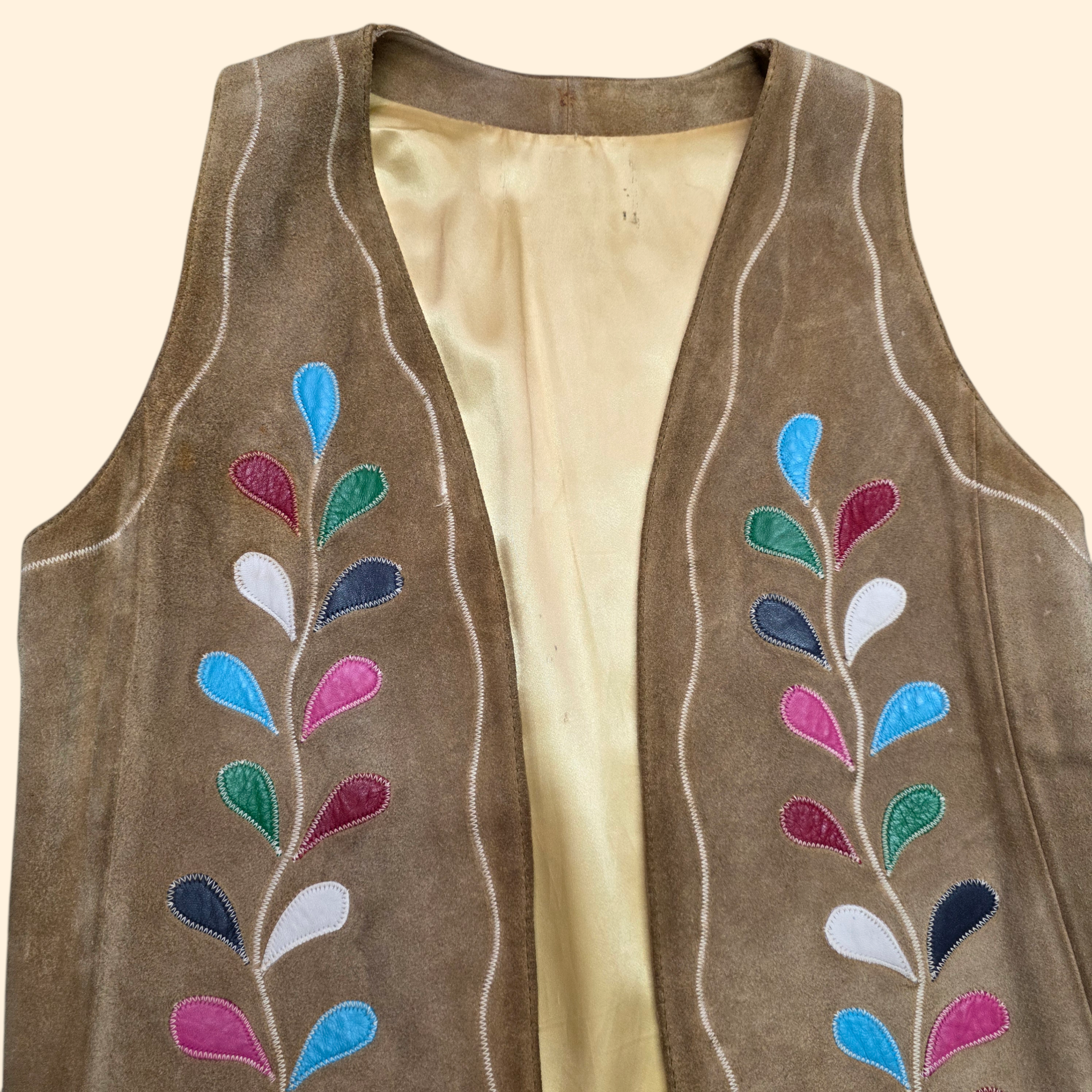 1960s Boho Suede and Leather Patchwork Duster Vest ~ Large