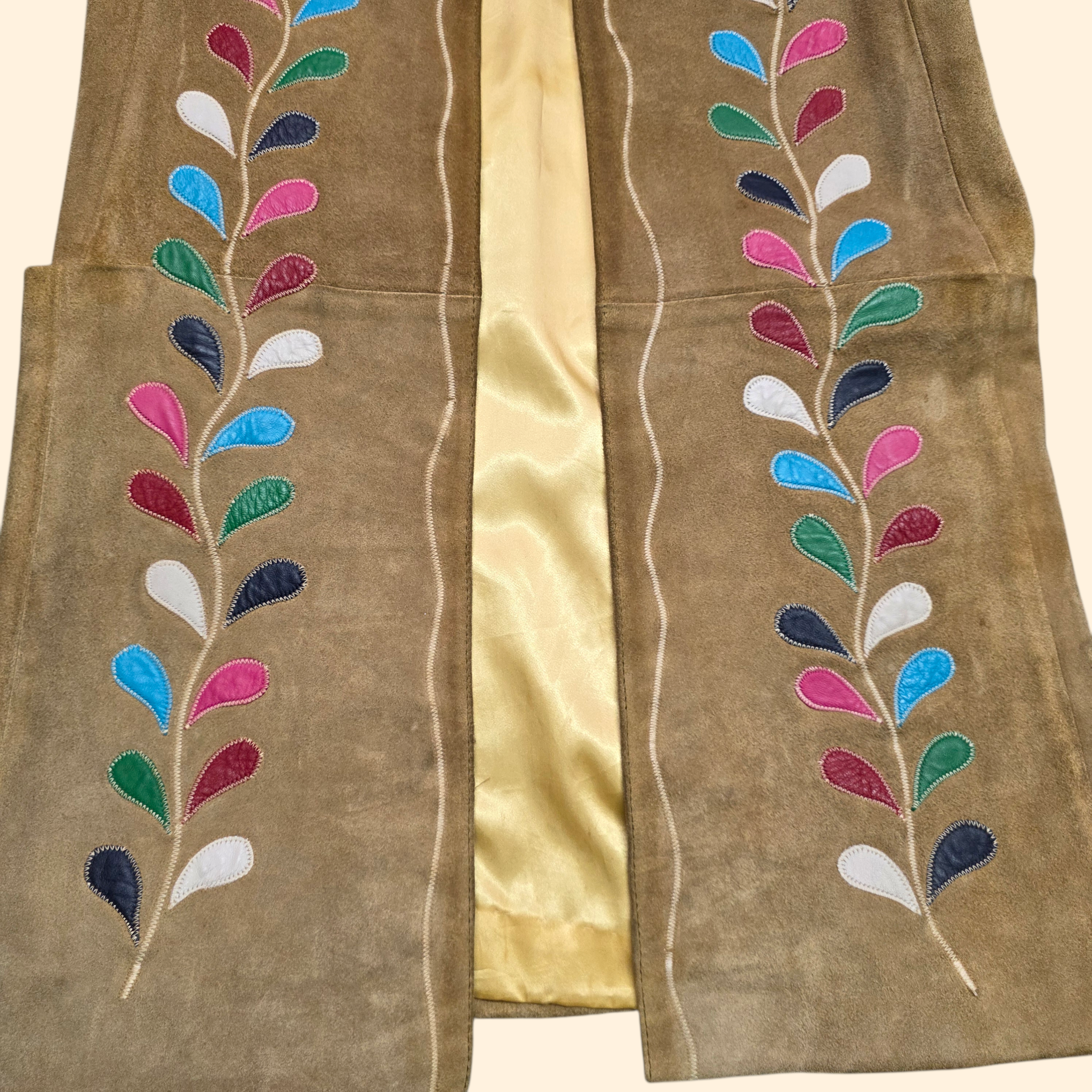 1960s Boho Suede and Leather Patchwork Duster Vest ~ Large