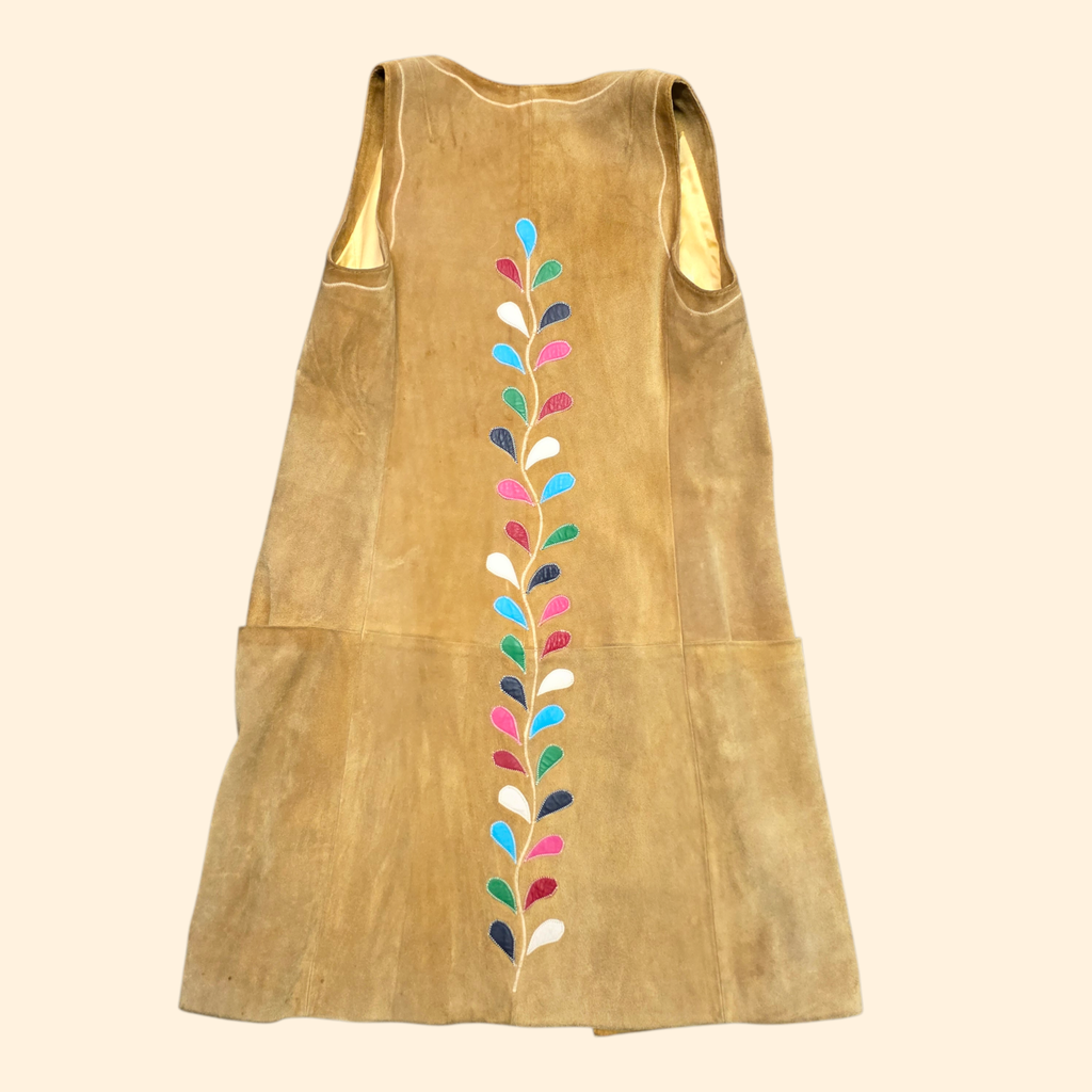 1960s Boho Suede and Leather Patchwork Duster Vest ~ Large