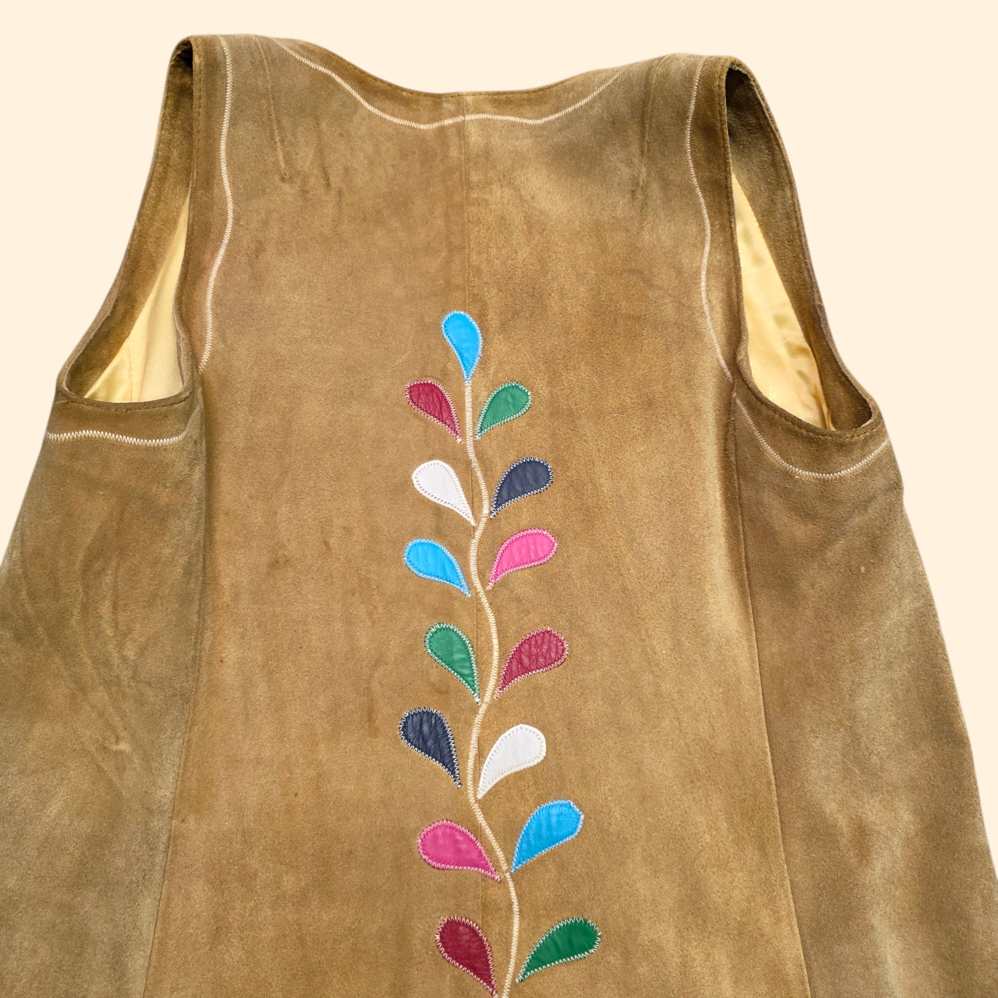 1960s Boho Suede and Leather Patchwork Duster Vest ~ Large