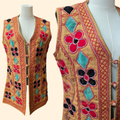 1960s Embrodered Applique Afghan Waistcoat ~ Medium ~ Jute Boho Vest