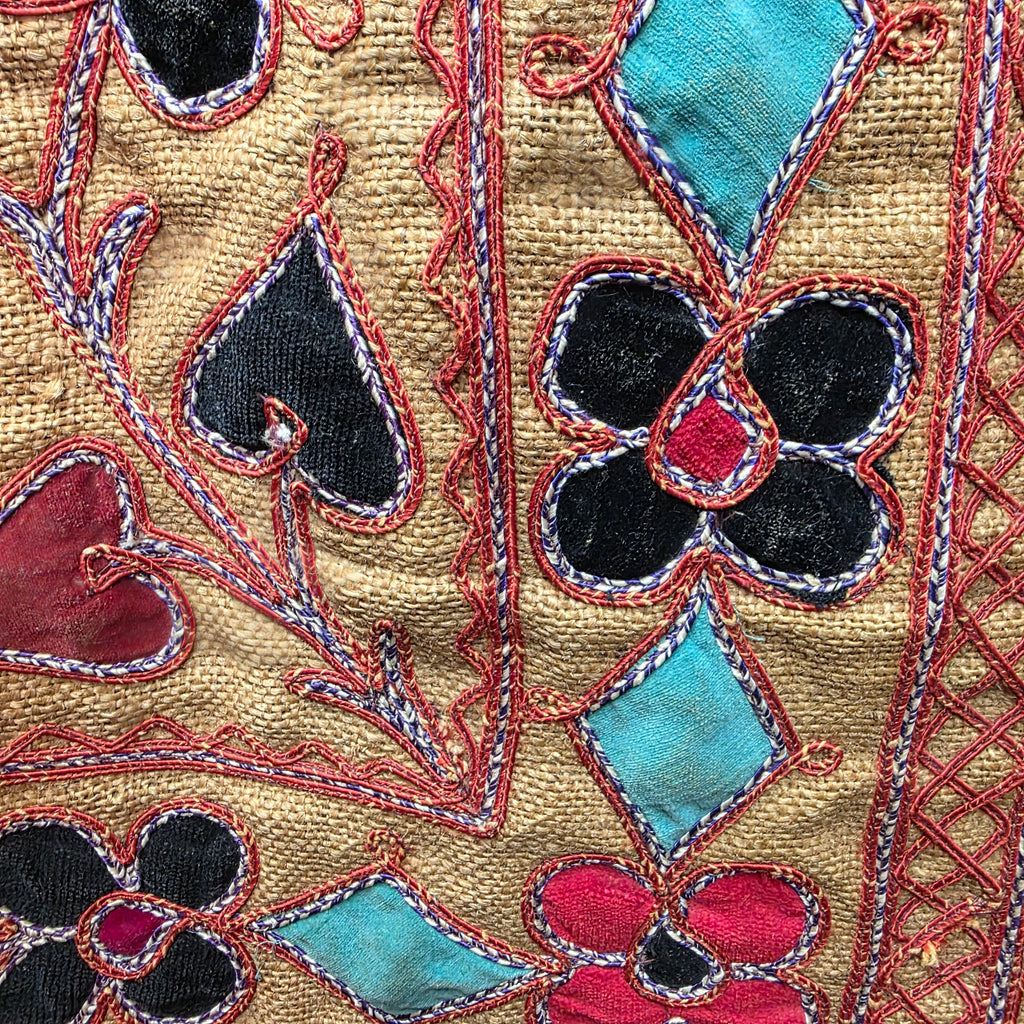 1960s Embrodered Applique Afghan Waistcoat ~ Medium ~ Jute Boho Vest