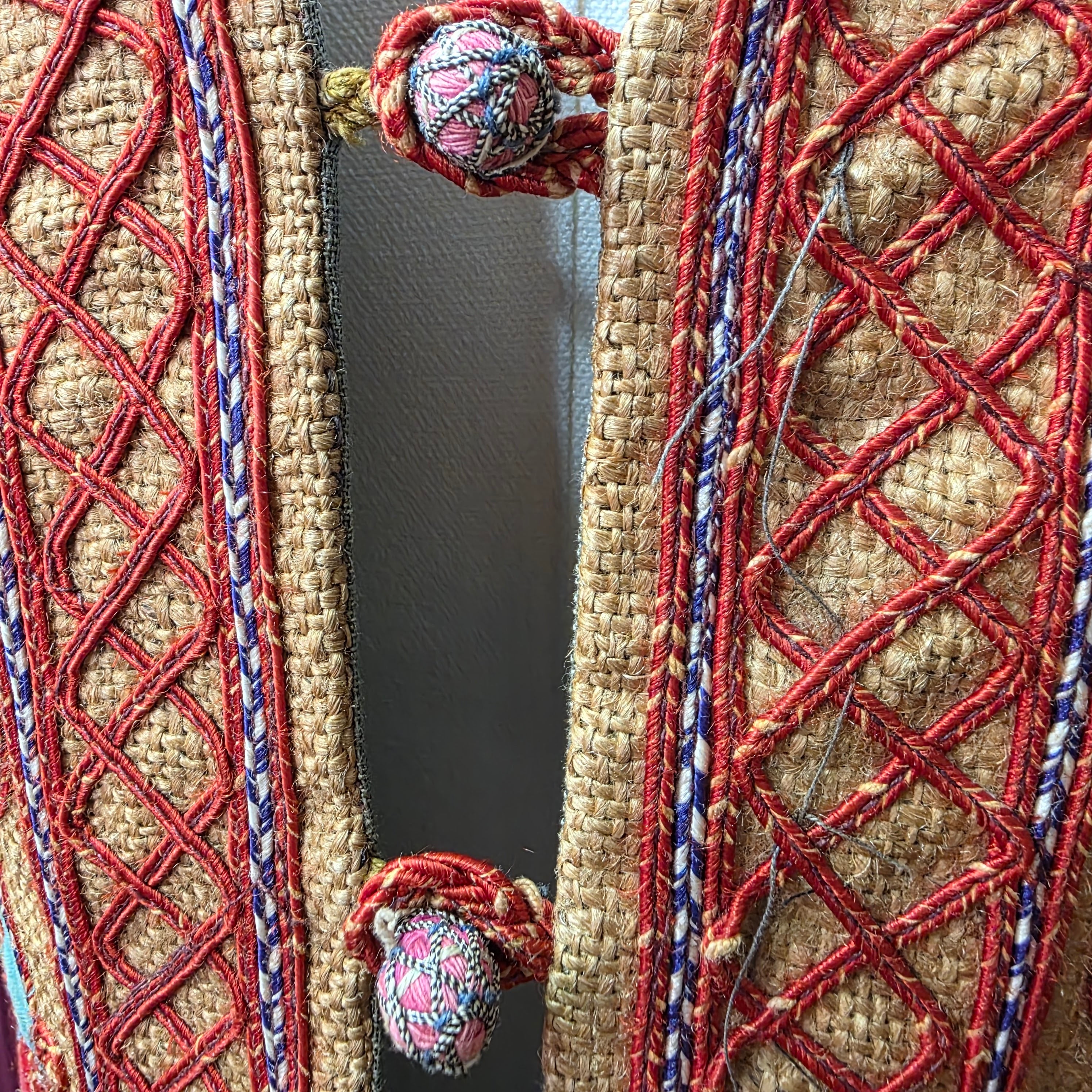 1960s Embrodered Applique Afghan Waistcoat ~ Medium ~ Jute Boho Vest