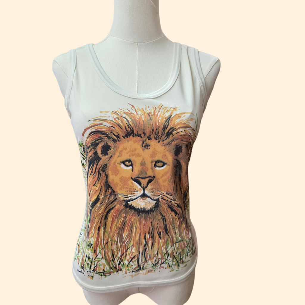 1970s Front and Back Lion Print Tank Top ~ Medium