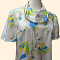 1960s Novelty Kite Print Cowl Neck Top ~ Medium
