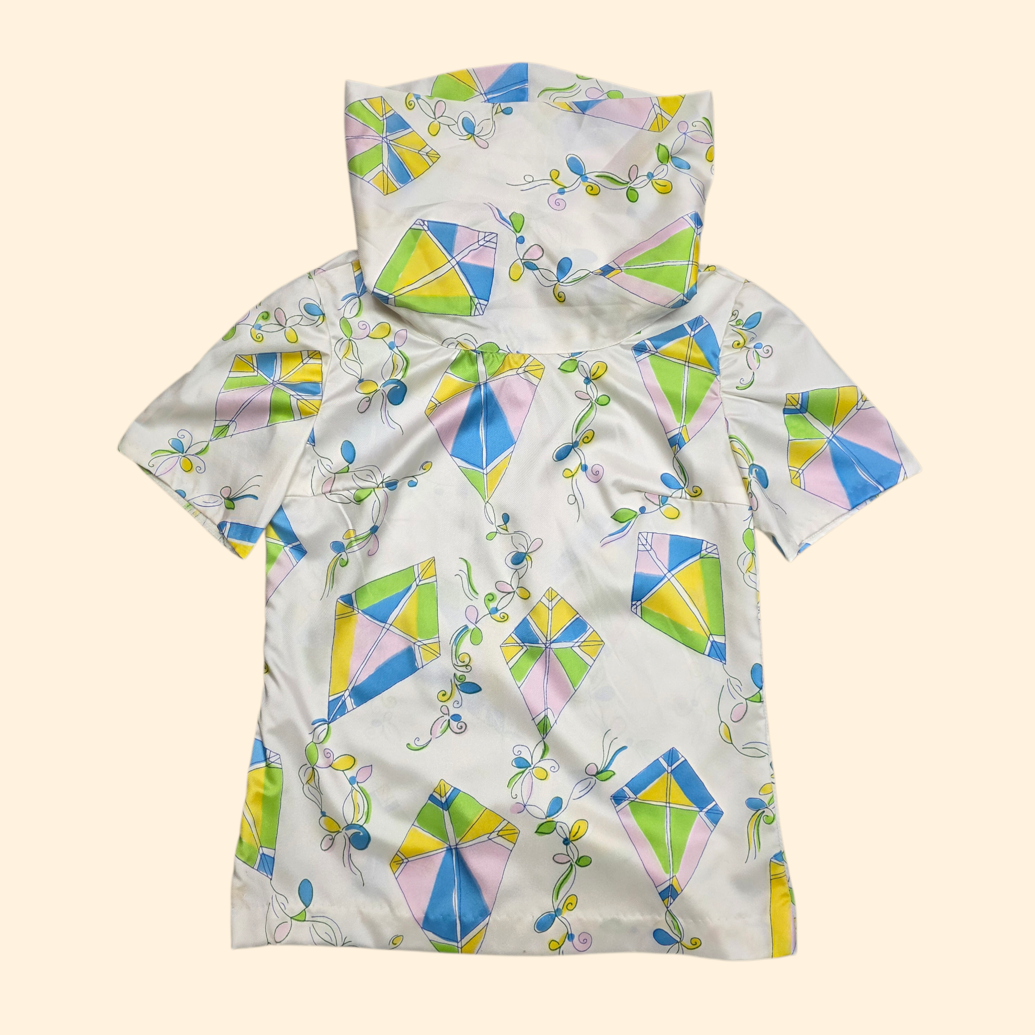 1960s Novelty Kite Print Cowl Neck Top ~ Medium