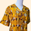 1960s Flower Power Button Down Shirt ~ Large ~ Mustard Orange Brown Floral