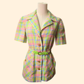 1970s Pastel Plaid Blazer Top ~ Small