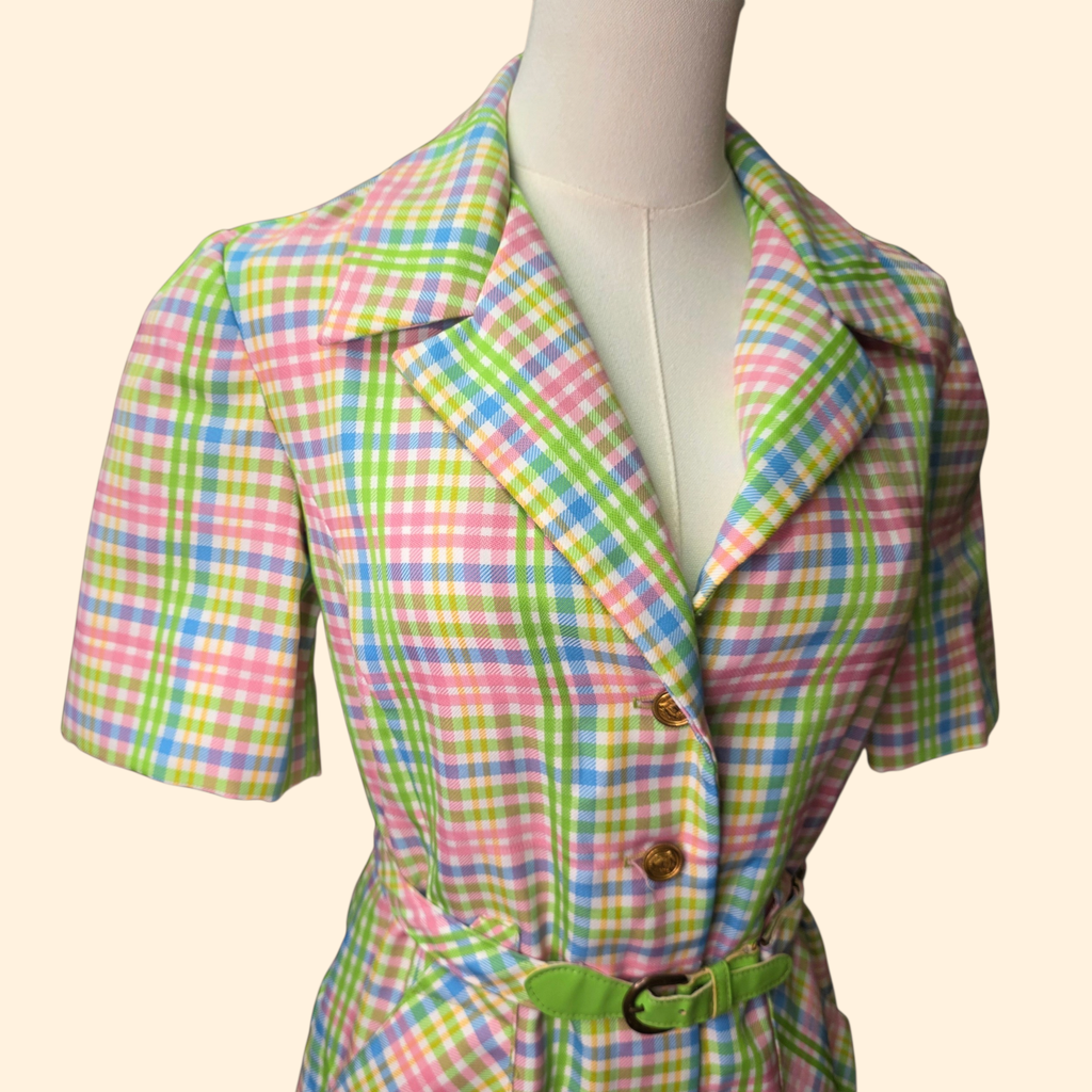 1970s Pastel Plaid Blazer Top ~ Small