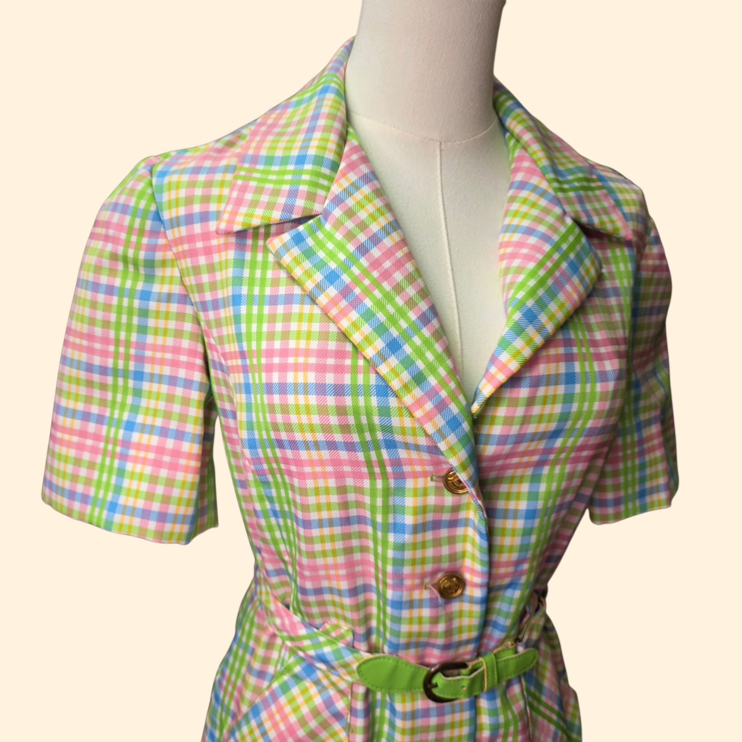 1970s Pastel Plaid Blazer Top ~ Small
