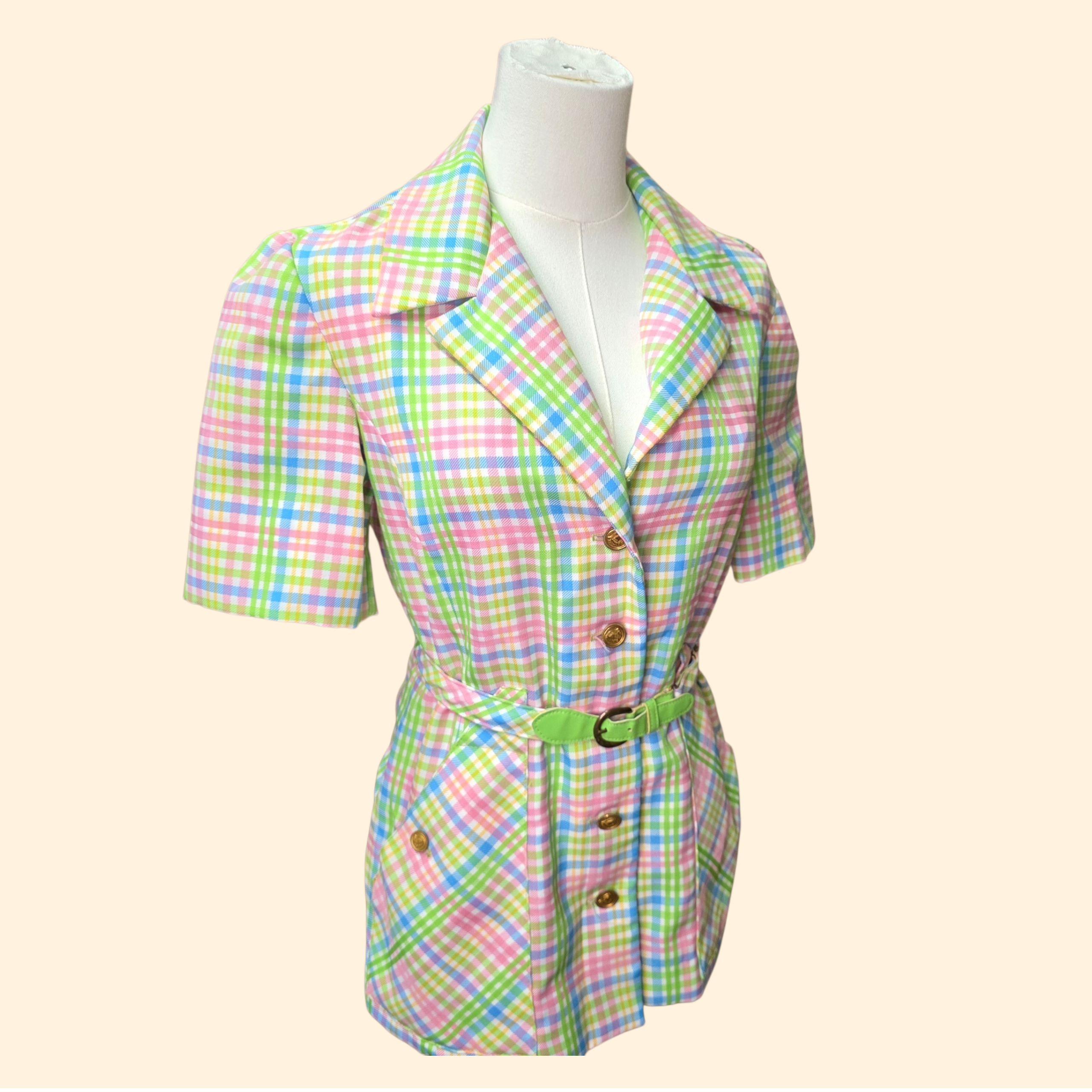 1970s Pastel Plaid Blazer Top ~ Small