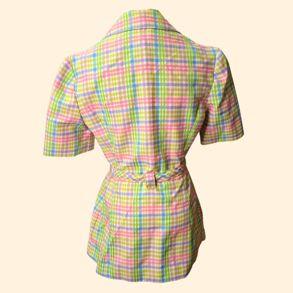 1970s Pastel Plaid Blazer Top ~ Small