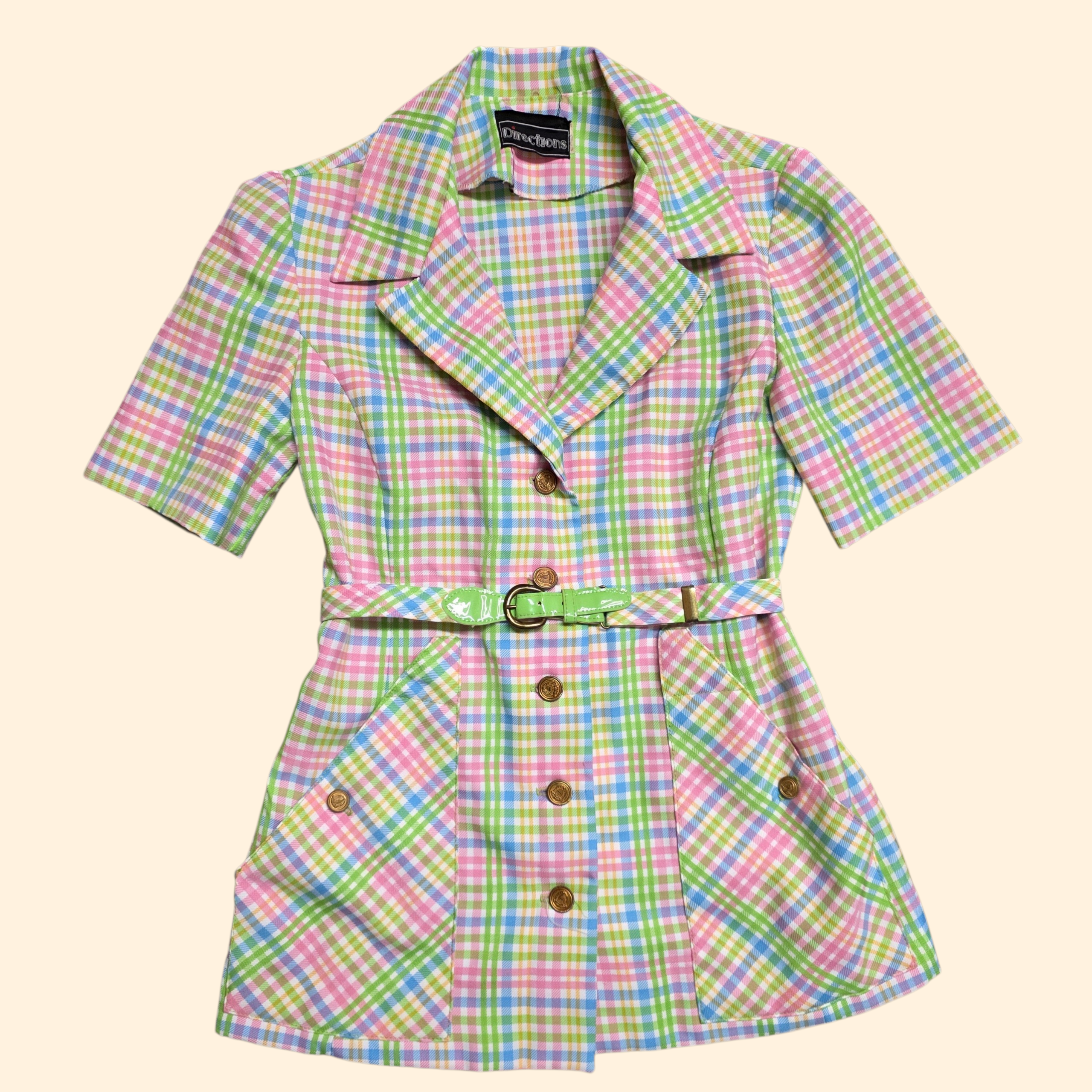 1970s Pastel Plaid Blazer Top ~ Small