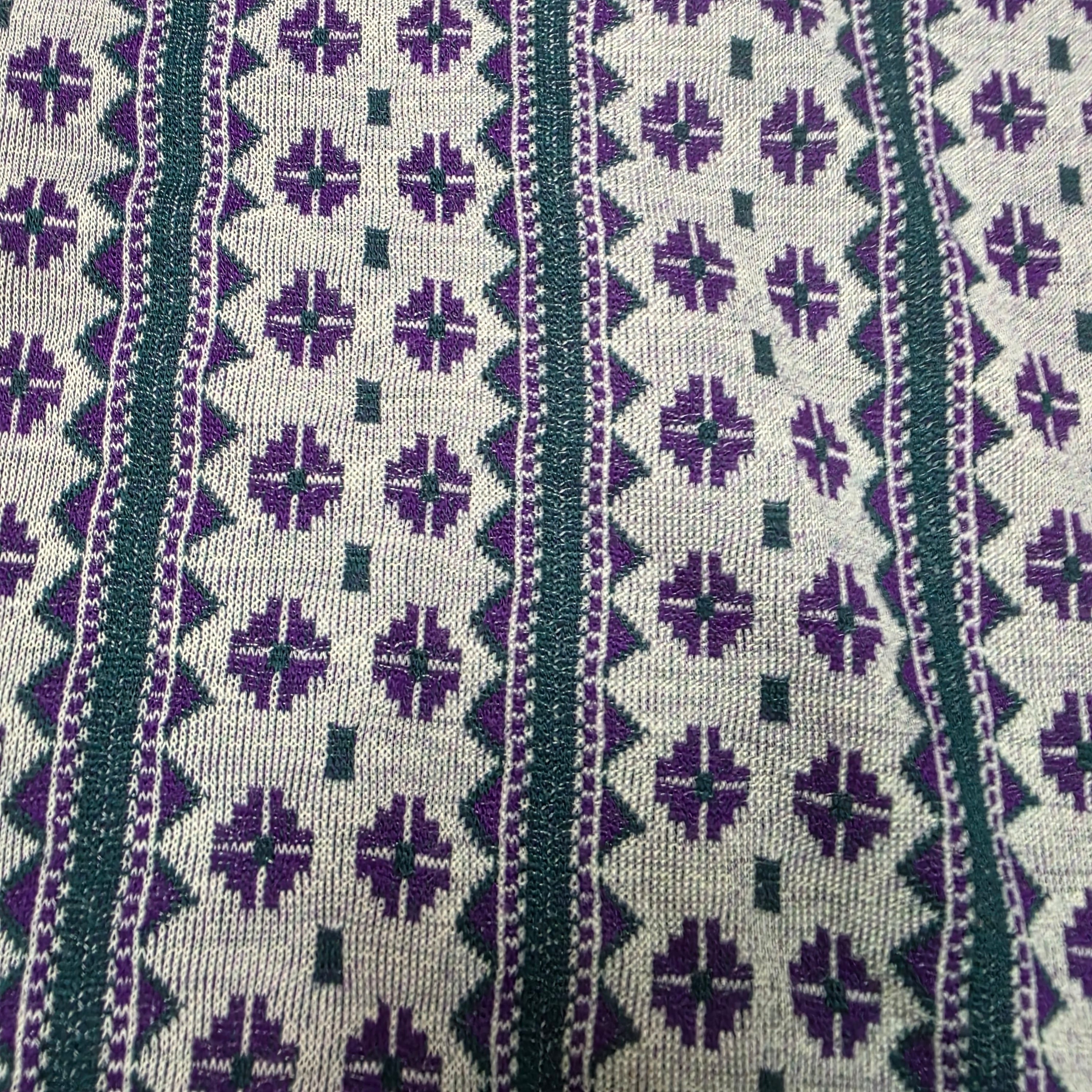 1960s Geometric Print Polyester Knit Mock Neck Bodysuit ~ Medium